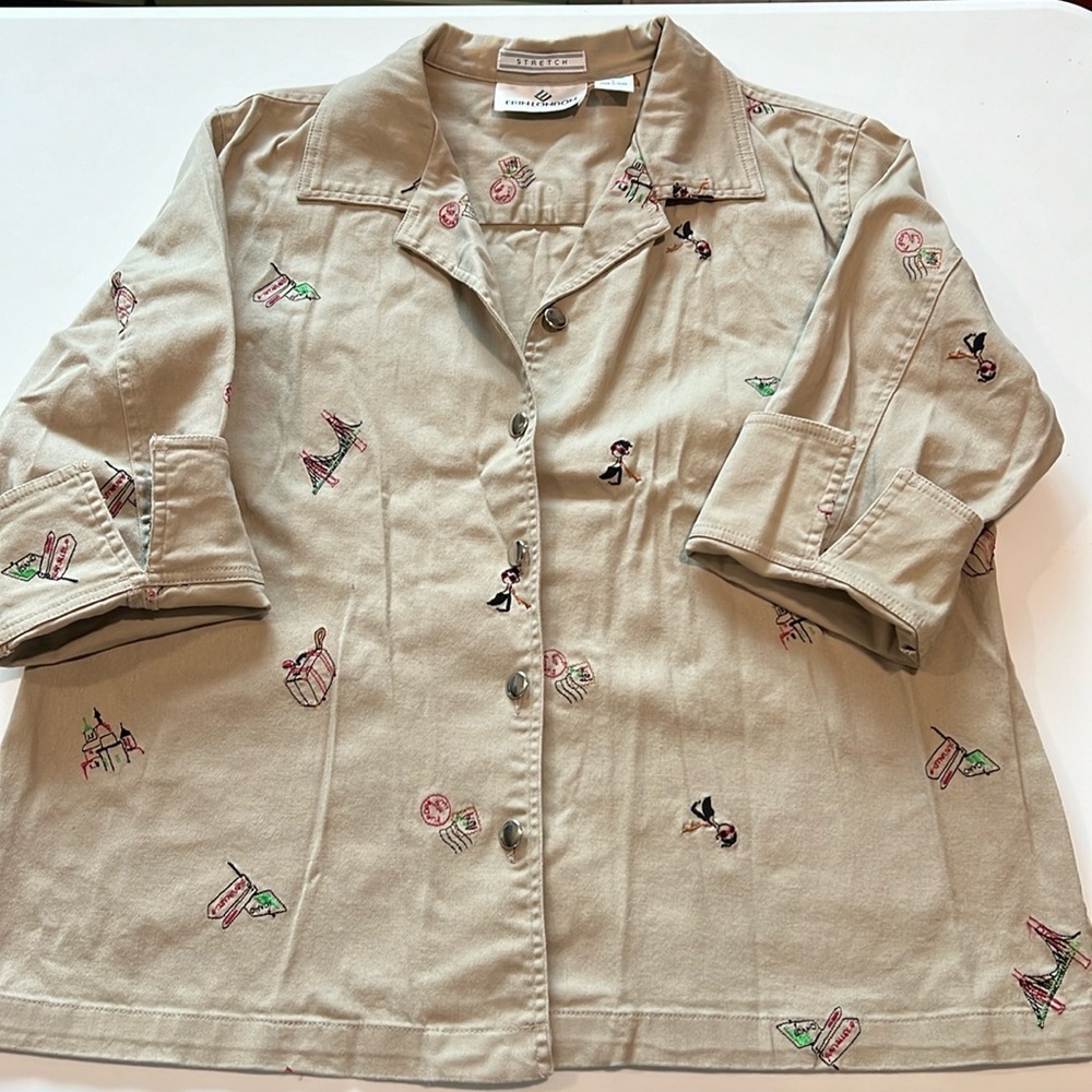 Erin London - large, stretch khaki jacket 3/4 sleeve‎